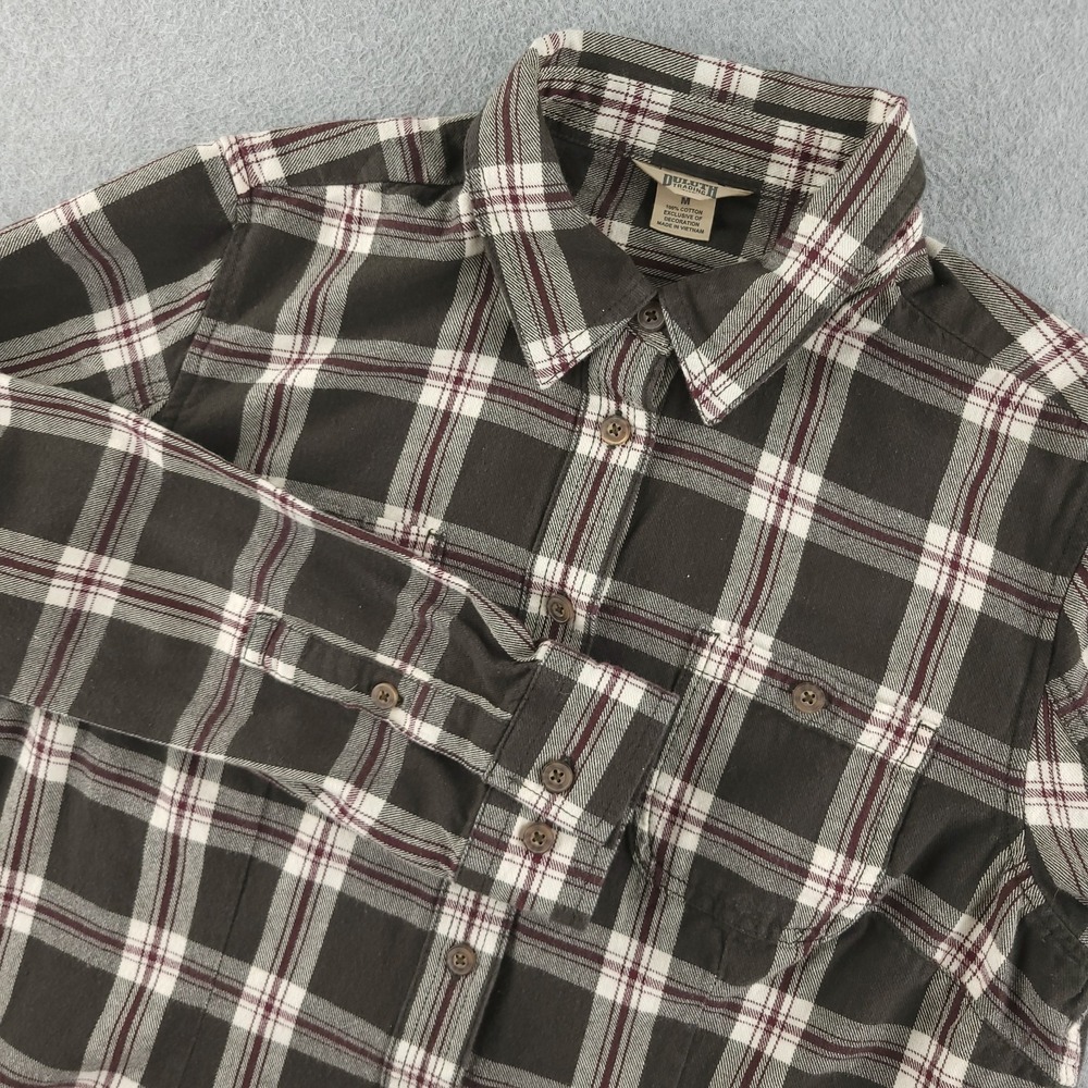 Duluth Trading Co Shirt‎ Women's Medium Gray Plaid Flannel Button Up Long Sleeve
